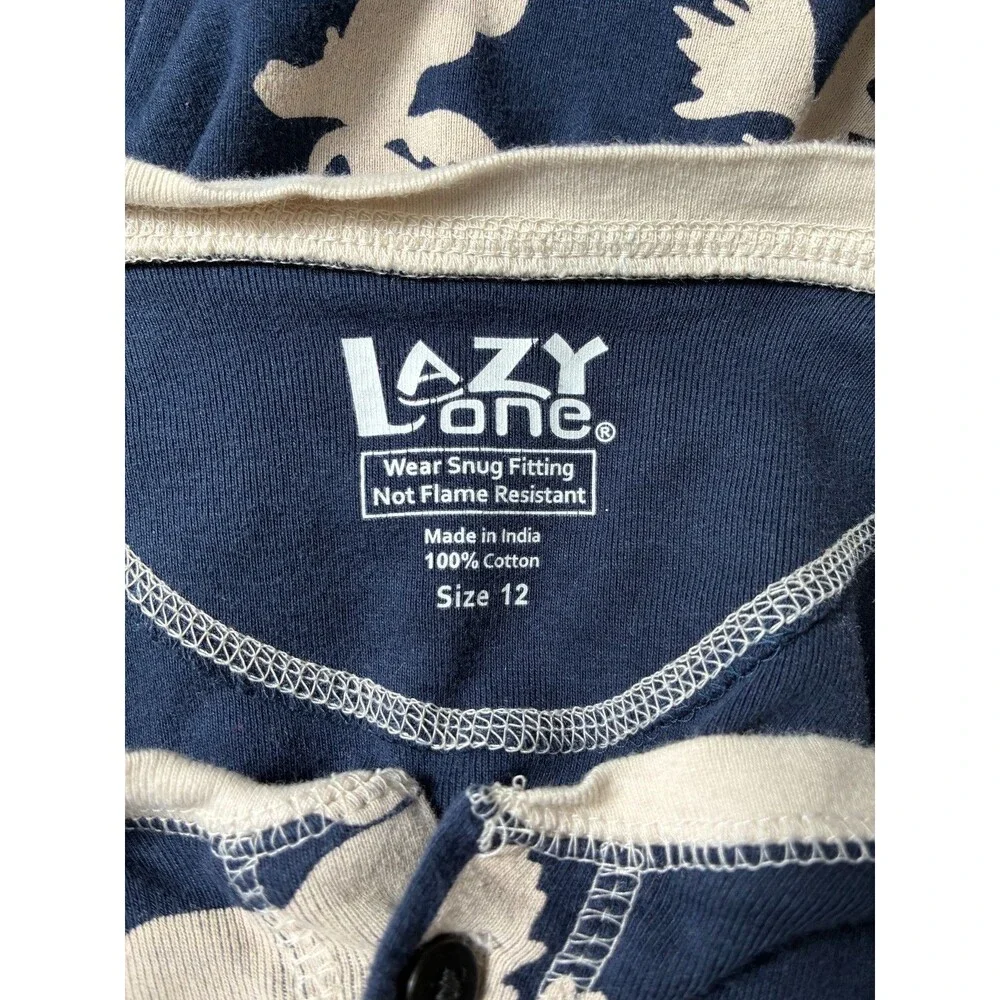 Lazy One Moose Print One-Piece Footless Pajamas Size 12 Drop Seat Jumpsuit